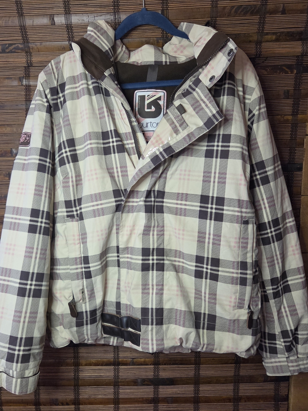 Burton Women’s Size LRG Plaid Ski/Board Jacket With Drawstring Removable Hood